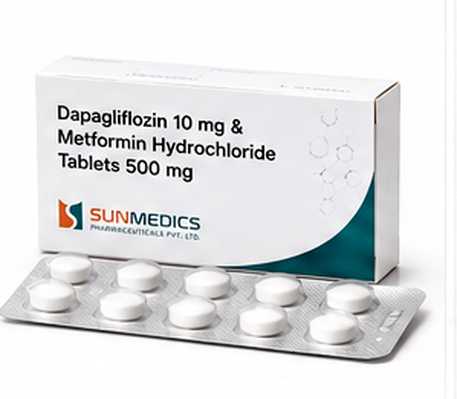 Dapagliflozin 10 mg + Metformin 500 mg product pack illustration