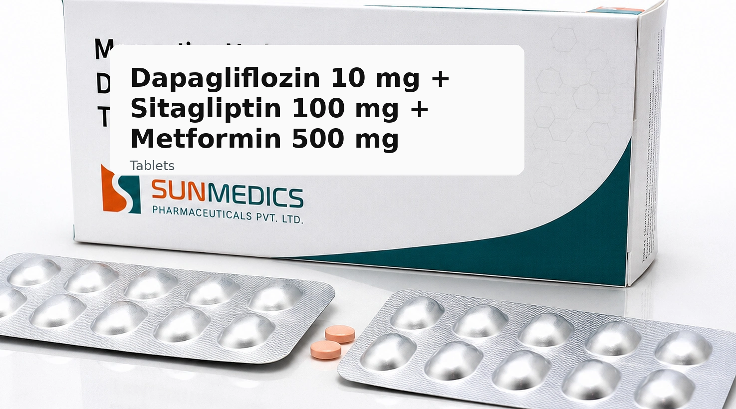 Dapagliflozin 10 mg + Sitagliptin 100 mg + Metformin 500 mg product pack illustration
